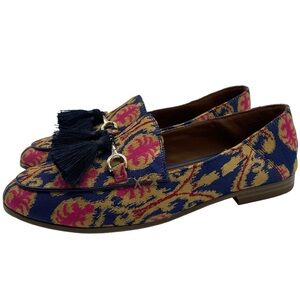 Nine West Womens Loafers Size 6 Blue Pink Slip On Tassel Tapestry Feminine Flats